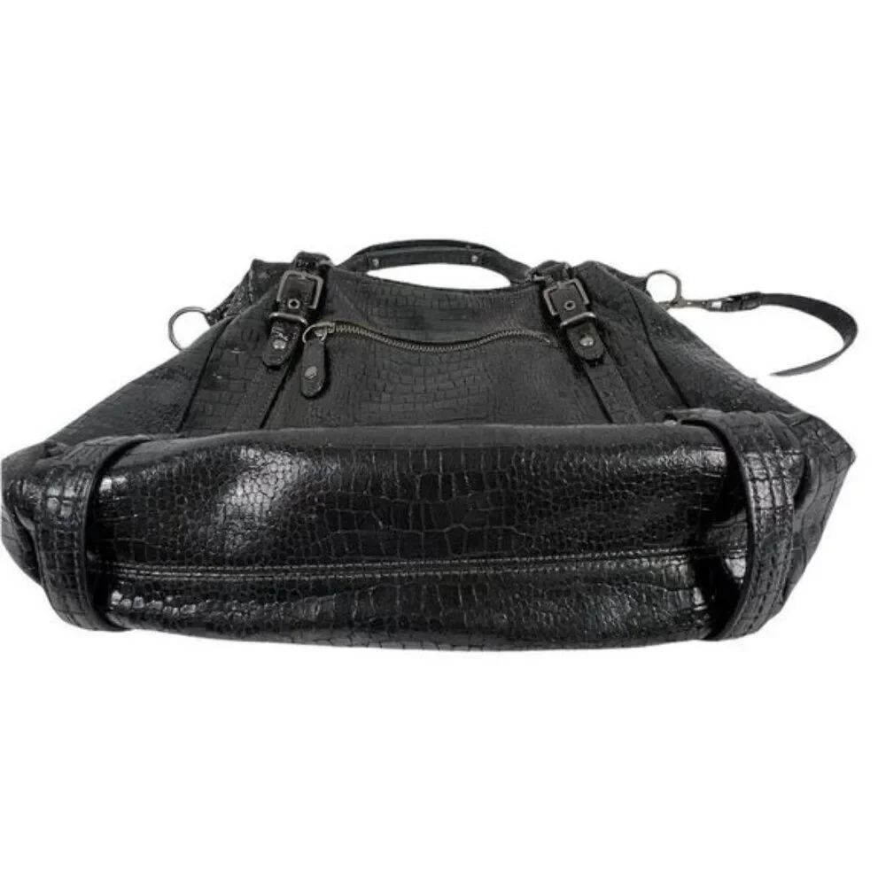 COACH 15384 CROCODILE EMBOSSED MADISON STYLE BLACK LEATHER TOTE BAG CARRYALL